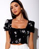 Afbeelding van Raquel Crop Top in Mono Flower Zwart
