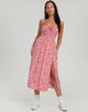 Afbeelding van Jeyro Midi Dress in Ditsy Butterfly Peach en Red