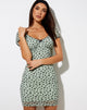 Afbeelding van Rishita Mini Dress in Sage Flower Buds Black Flock
