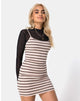 Afbeelding van Saleh Bodycon Jurk in Ribstreep Crème Zwart en Tan