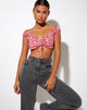 Afbeelding van Sarae Crop Top in Ditsy Butterfly Peach en Red