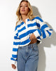 Afbeelding van Sarin Polo Top in Stripe Ivoor en Blauw