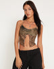 Afbeelding van Shaman Halterneck Vlinder Top in Cheetah Brown