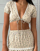 Afbeelding van Skise Knoop Front Crop Top in Antiek Blauw en Ivoor Bloemen