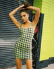 Afbeelding van Farzi Bodycon Jurk in Groen en Paars Ruitje