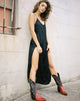 Afbeelding van Hime Maxi Dress in Satin Black Rose