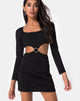 Afbeelding van Tashi Bodycon Jurk in Zwart met Diamanten Ring Zwart