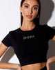 Afbeelding van Tiney Crop Tee in Zwart Schorpioen Diamante