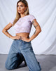 Afbeelding van Tiney Crop Tee in lila mesh Daisy White Flock