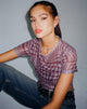 Afbeelding van Tonia Bedrukt T-shirt van mesh in Warped Houndstooth Bruin