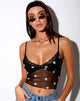 Afbeelding van Yenika Crop Top in Zwart Daisy Embro Wit met Kant