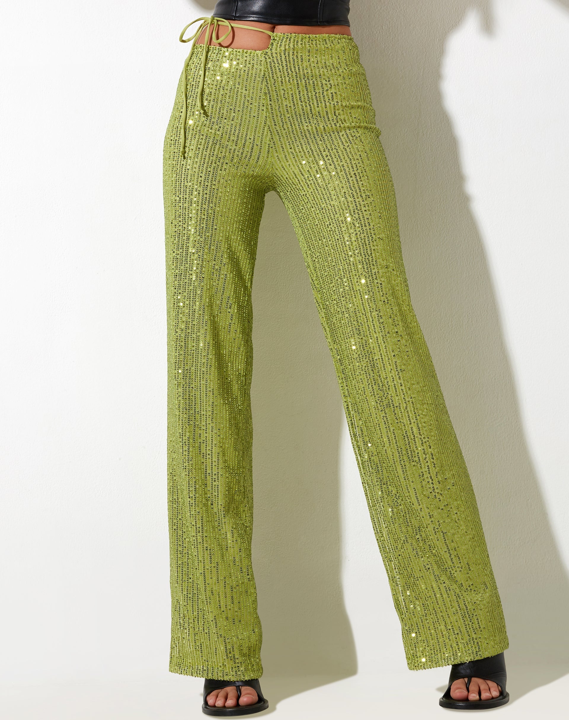 Afbeelding van Sanju Broek in Drape Pailletten Lime Green
