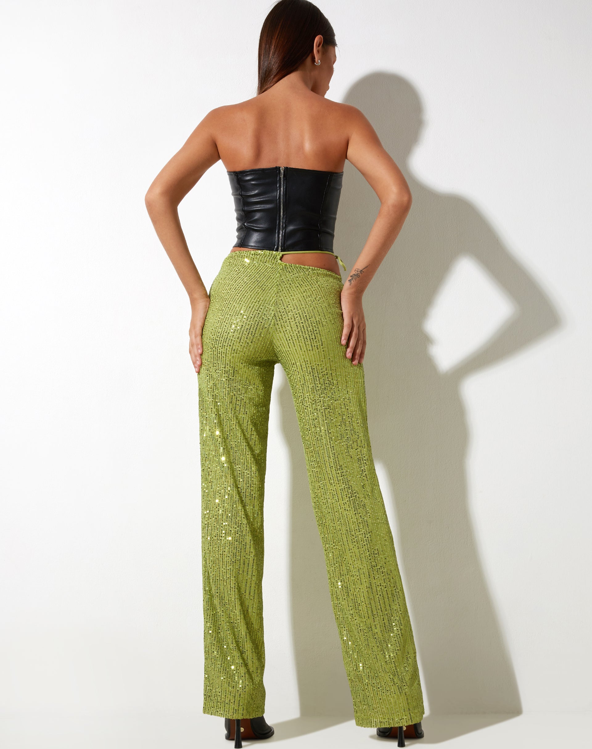 Afbeelding van Sanju Broek in Drape Pailletten Lime Green