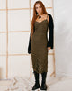 Afbeelding van Dulcia Mesh Midi Dress met Ruches in Green Leaf