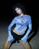 Afbeelding van Anchi Mesh Lange Mouw Top in Blauw Zeesterren Fotoprint