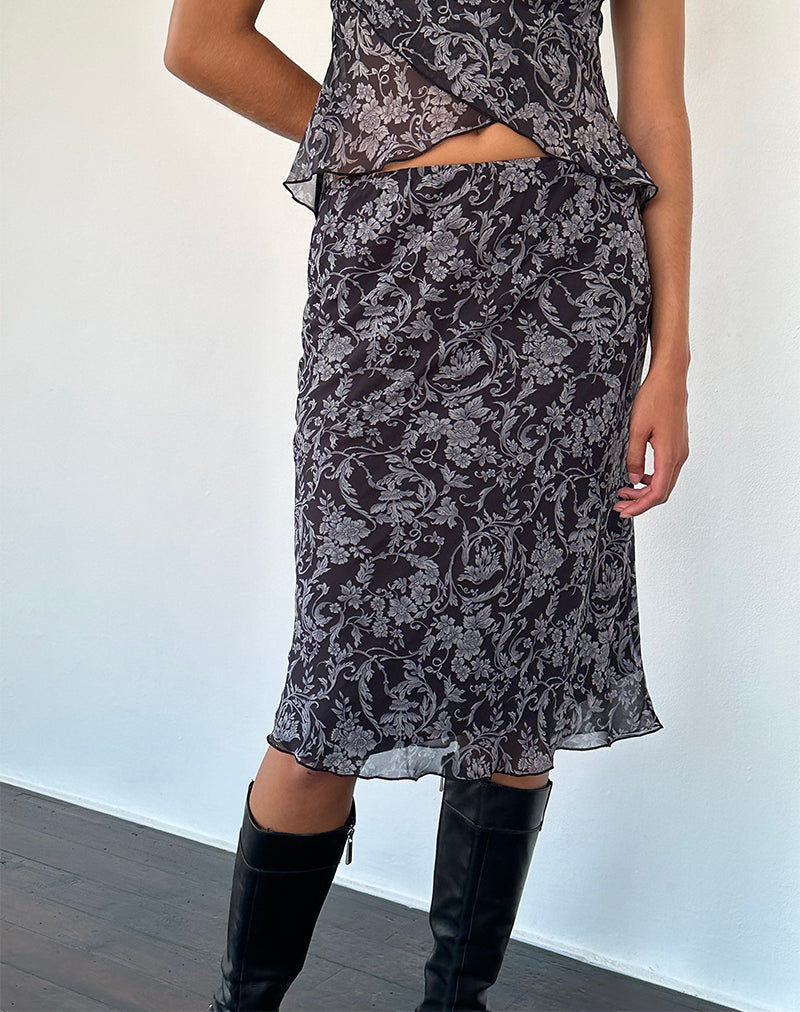 Abetzi Midi rok in barok zwart print
