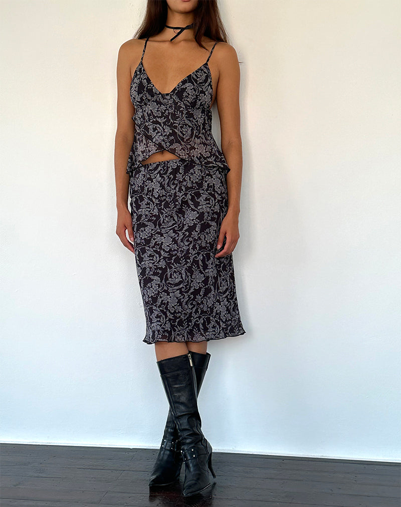 Abetzi Midi rok in barok zwart print