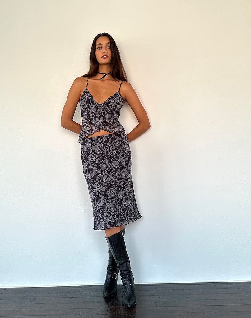 Afbeelding van Abetzi Midi rok in barok zwart print