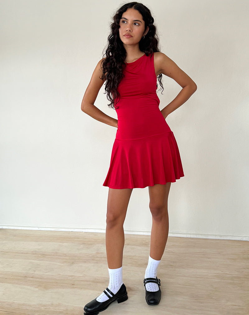 Afbeelding van Abreille Open Mini Jurk in Slinky Rood
