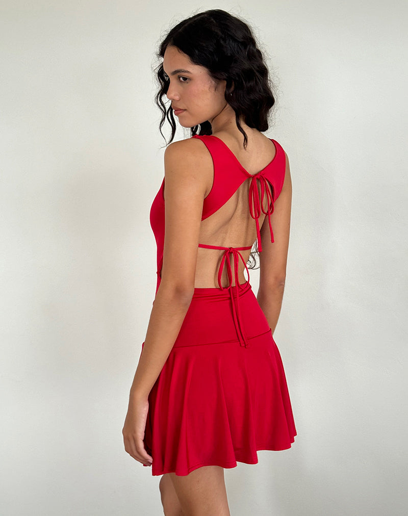 Afbeelding van Abreille Open Mini Jurk in Slinky Rood