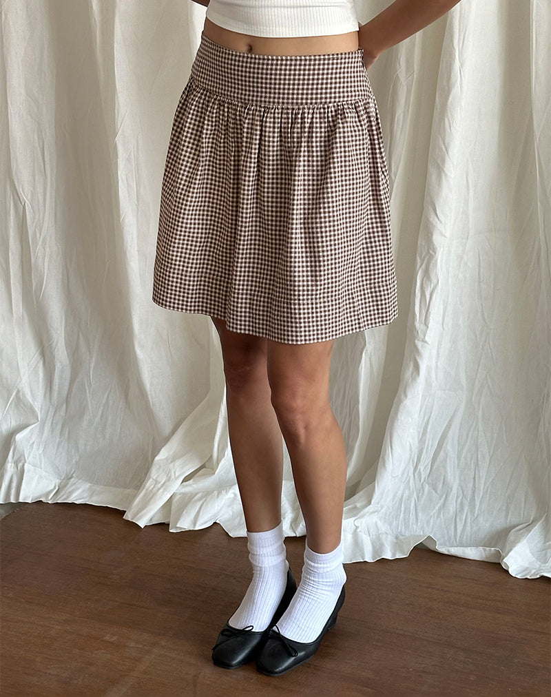 Adinda Midi-rok in Mini Gingham Bruin