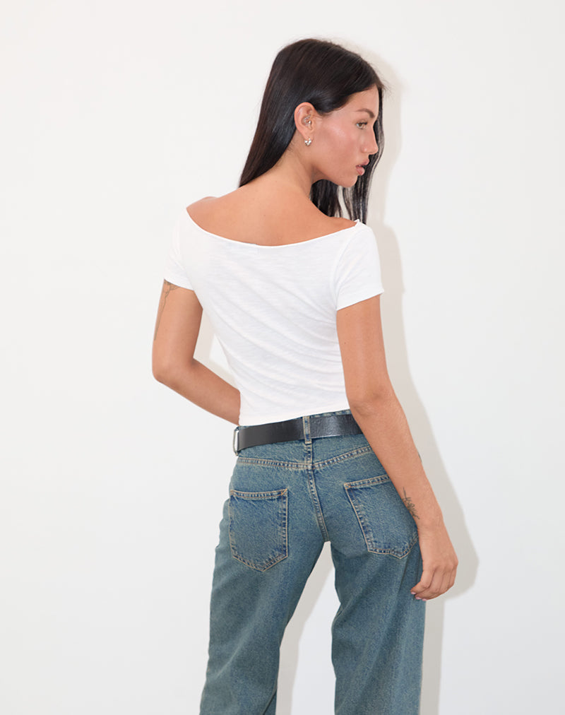 Afbeelding van Adrian Off Shoulder T-shirt in Slub Ivory