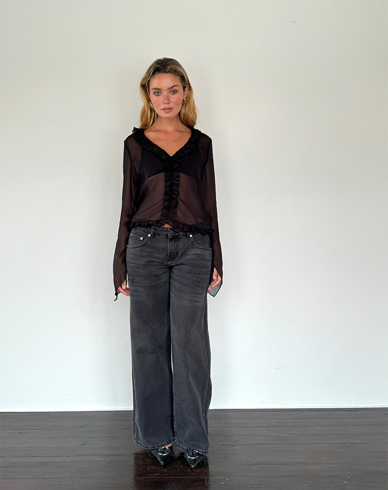 Afbeelding van Adriana Ruffle Top in Chiffon Zwart