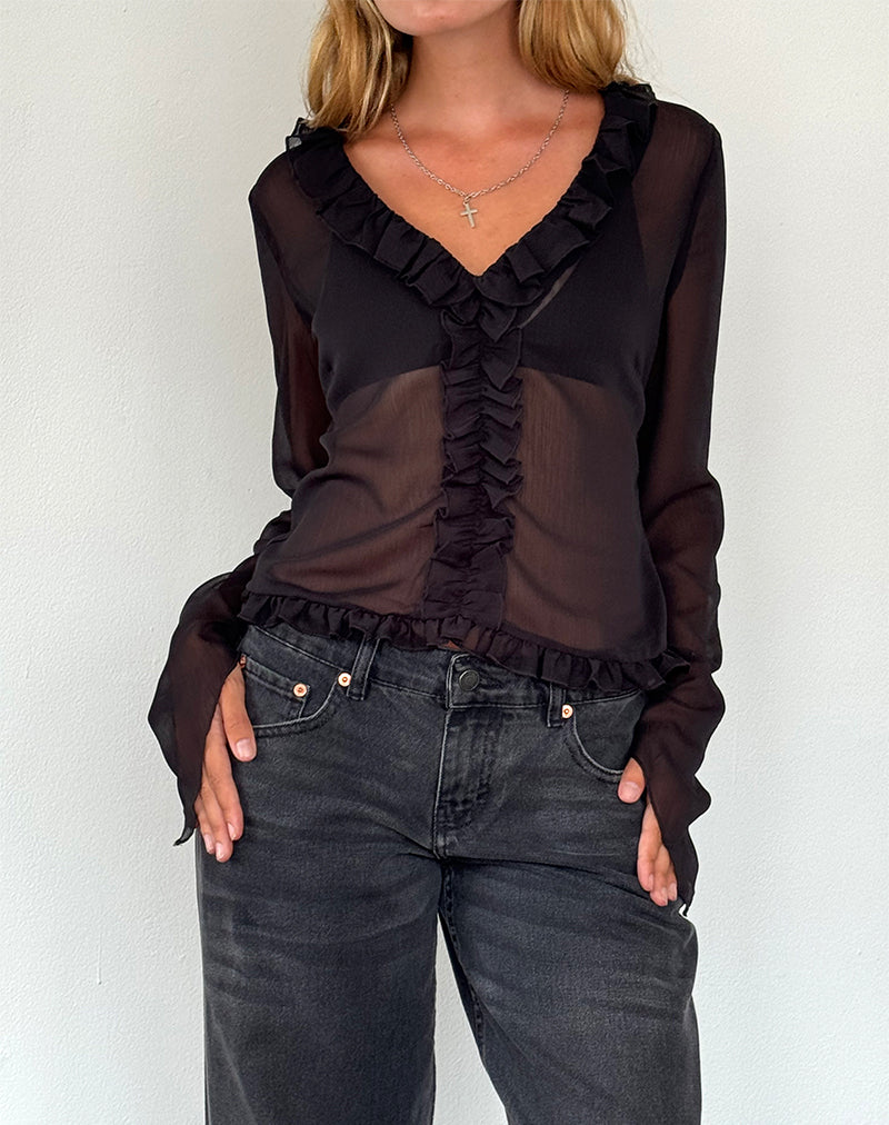Adriana Ruffle Top in Chiffon Zwart