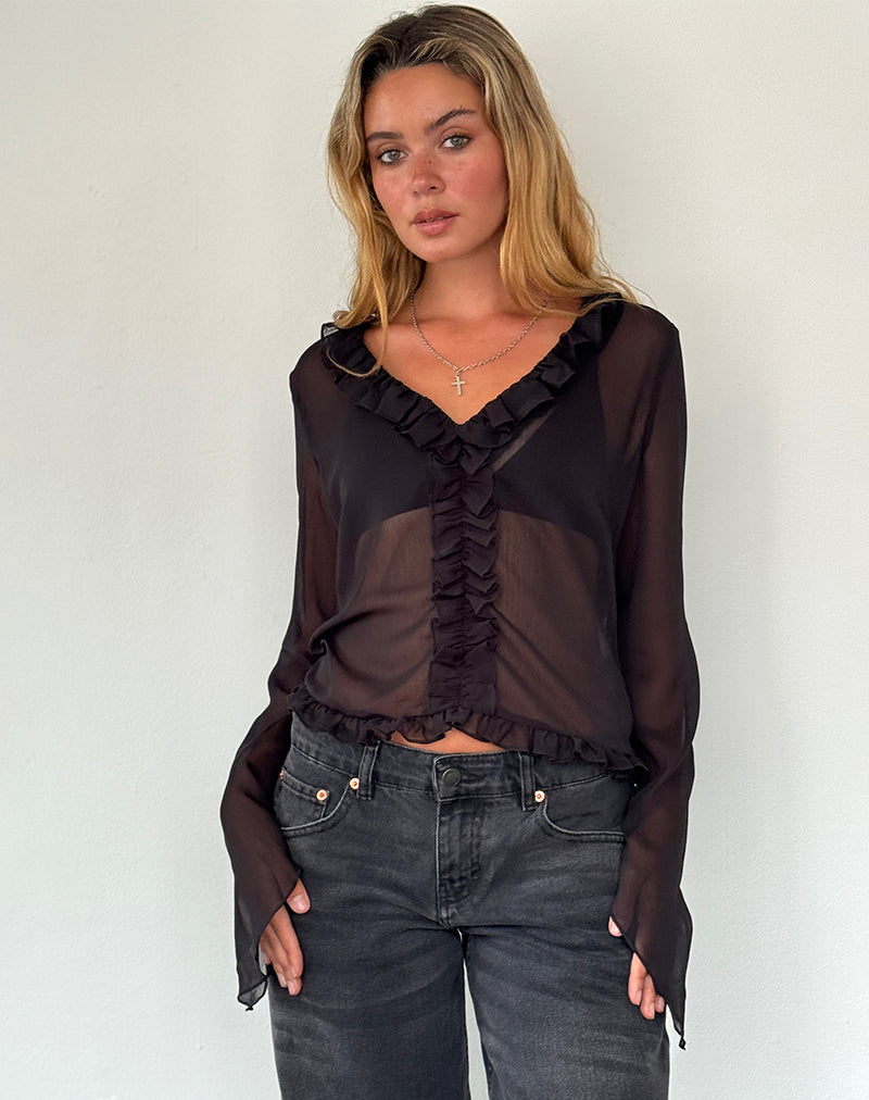 Afbeelding van Adriana Ruffle Top in Chiffon Zwart
