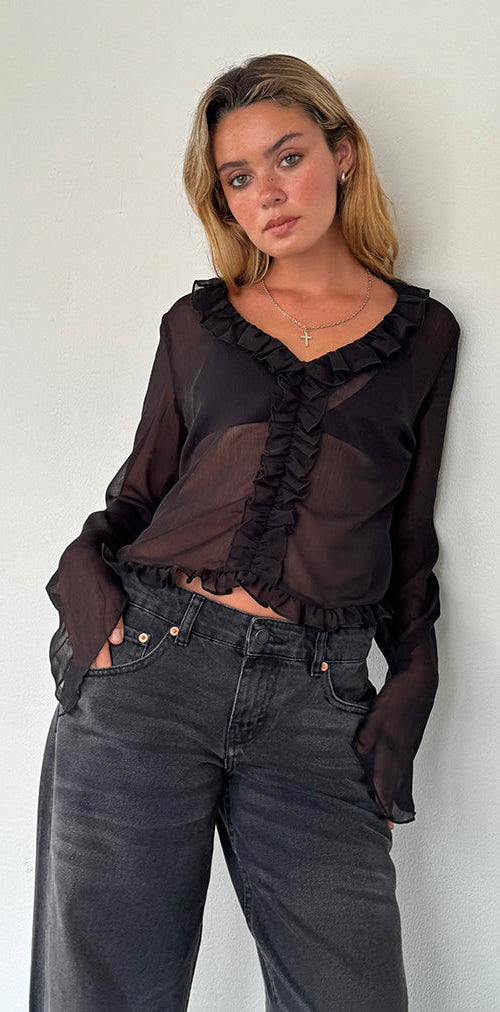 Afbeelding van Adriana Ruffle Top in Chiffon Zwart