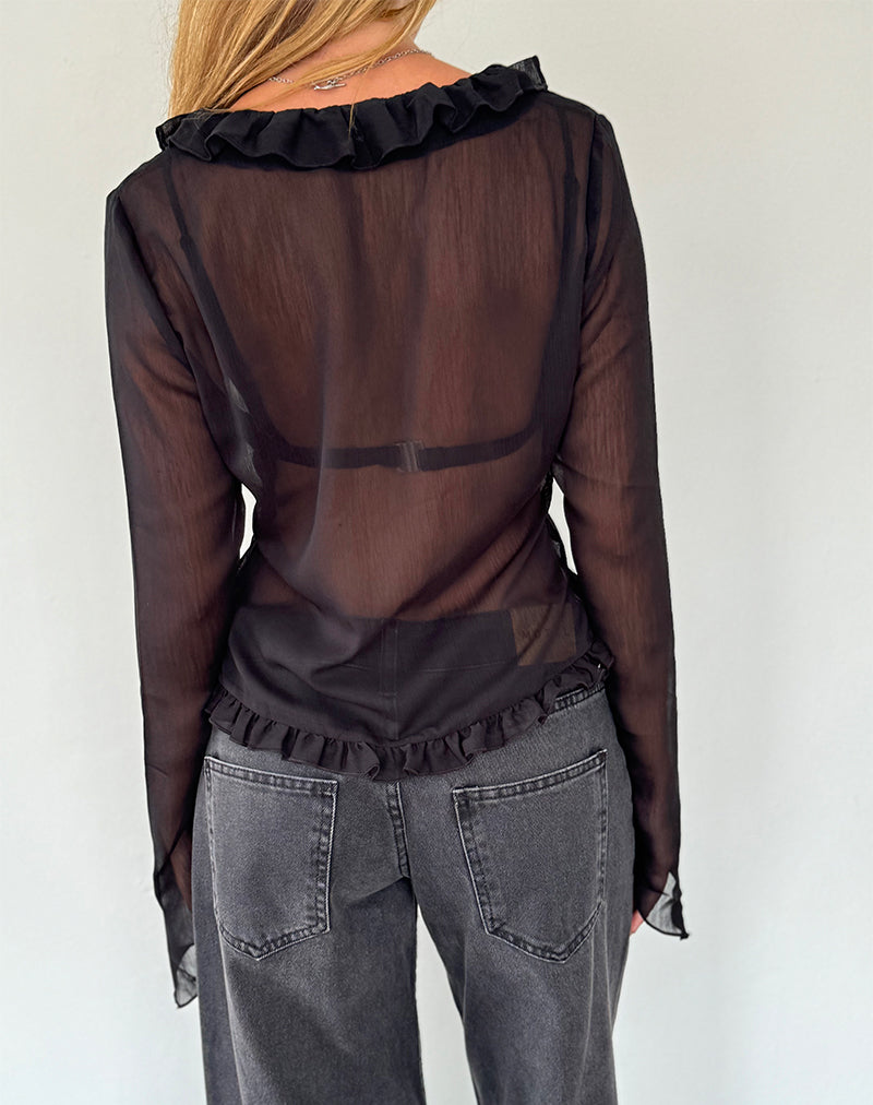Afbeelding van Adriana Ruffle Top in Chiffon Zwart