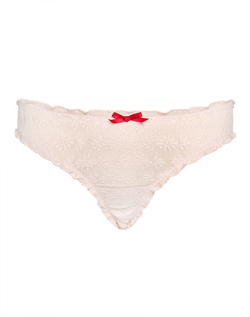 Afbeelding van Adrienne String in Baby Roze met Kant Rood en Strik