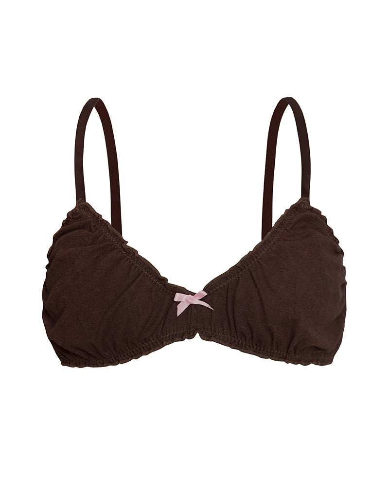 Afbeelding van Laina Beha in Jersey Chocolade met Roze Strik