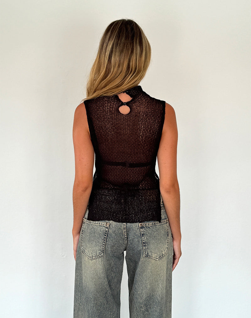 Afbeelding van Agnes Mouwloze Sheer Knit Tank in Zwart