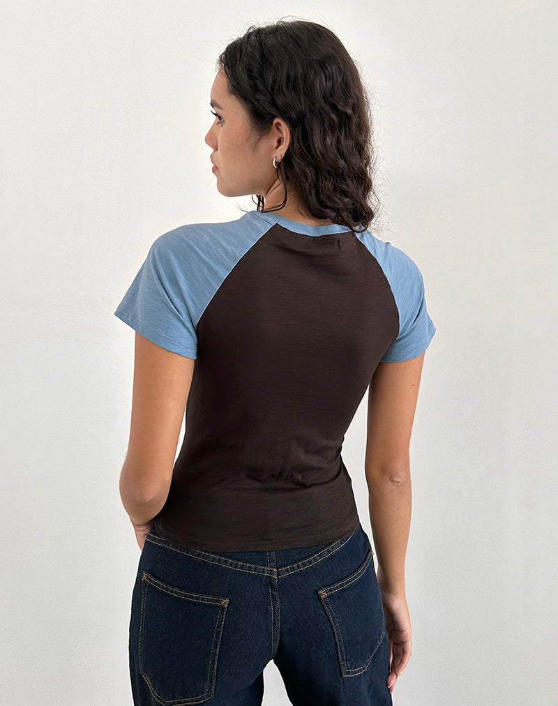 Afbeelding van Agneta Tee in chocoladebruin en asblauw gecombineerd
