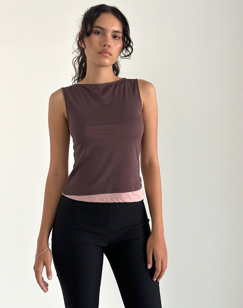Aida top in weefseldiep mahonie met pink lady