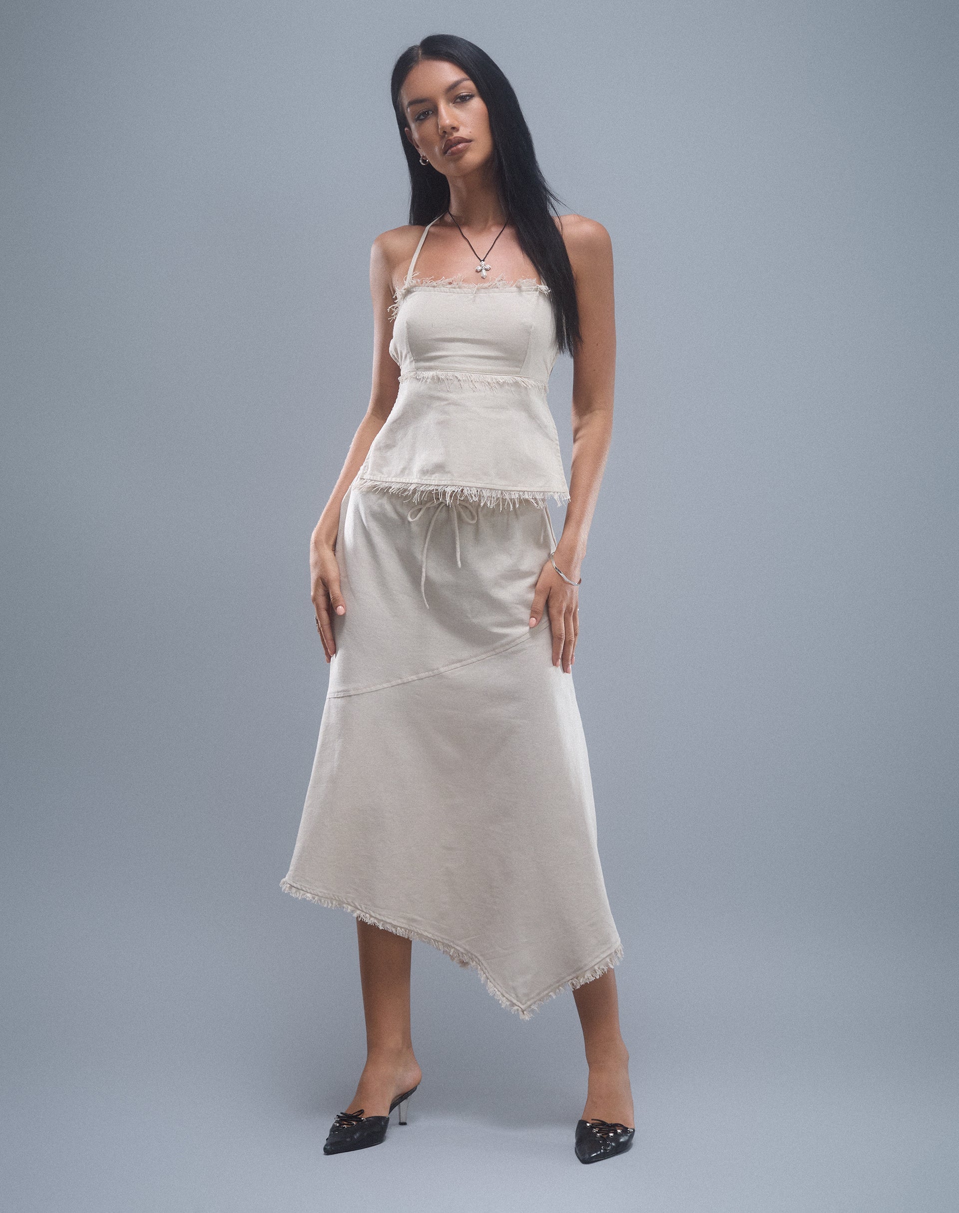 Afbeelding van Yvaine Asymmetrische Midi Rok in Ecru