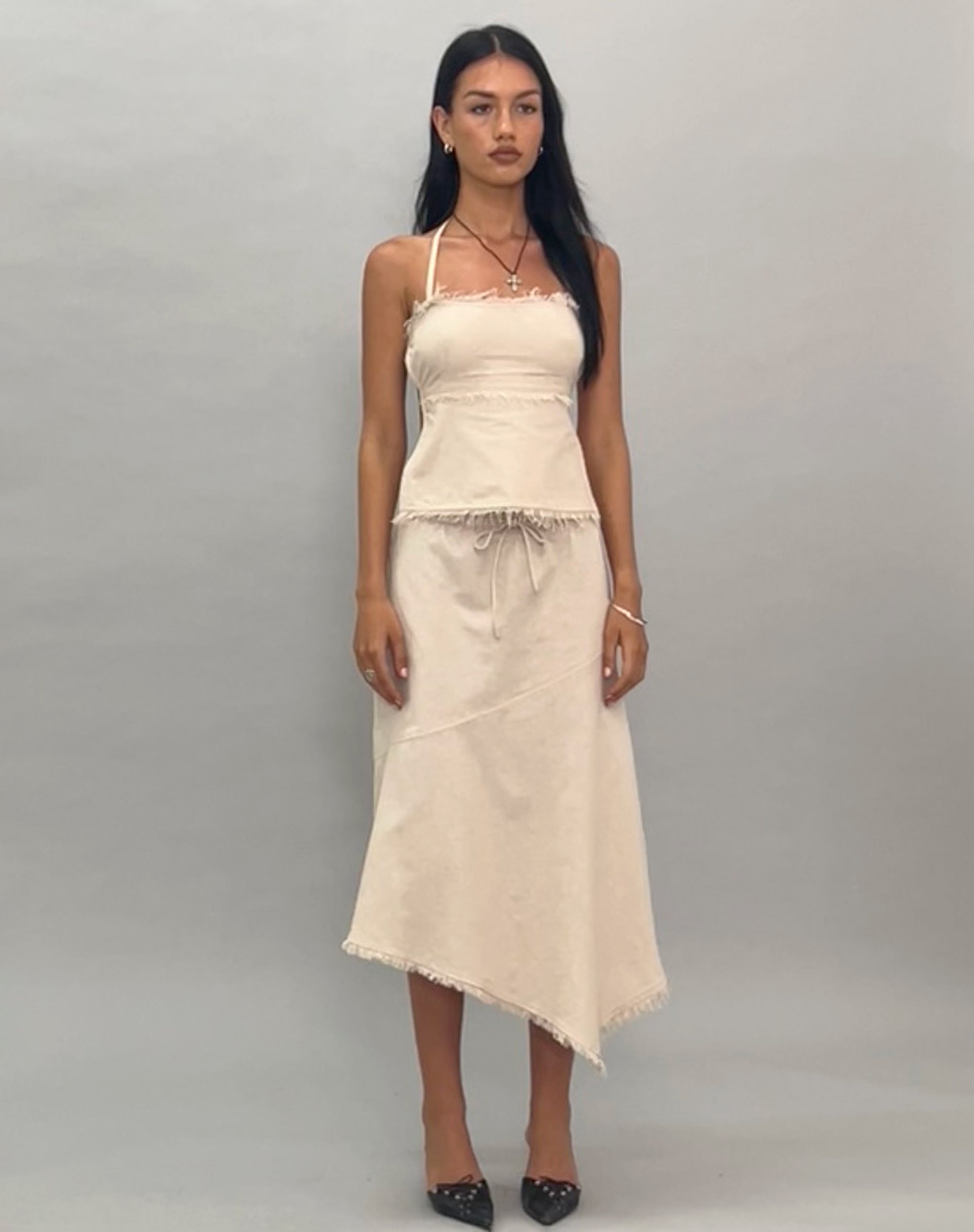 Afbeelding van Yvaine Asymmetrische Midi Rok in Ecru