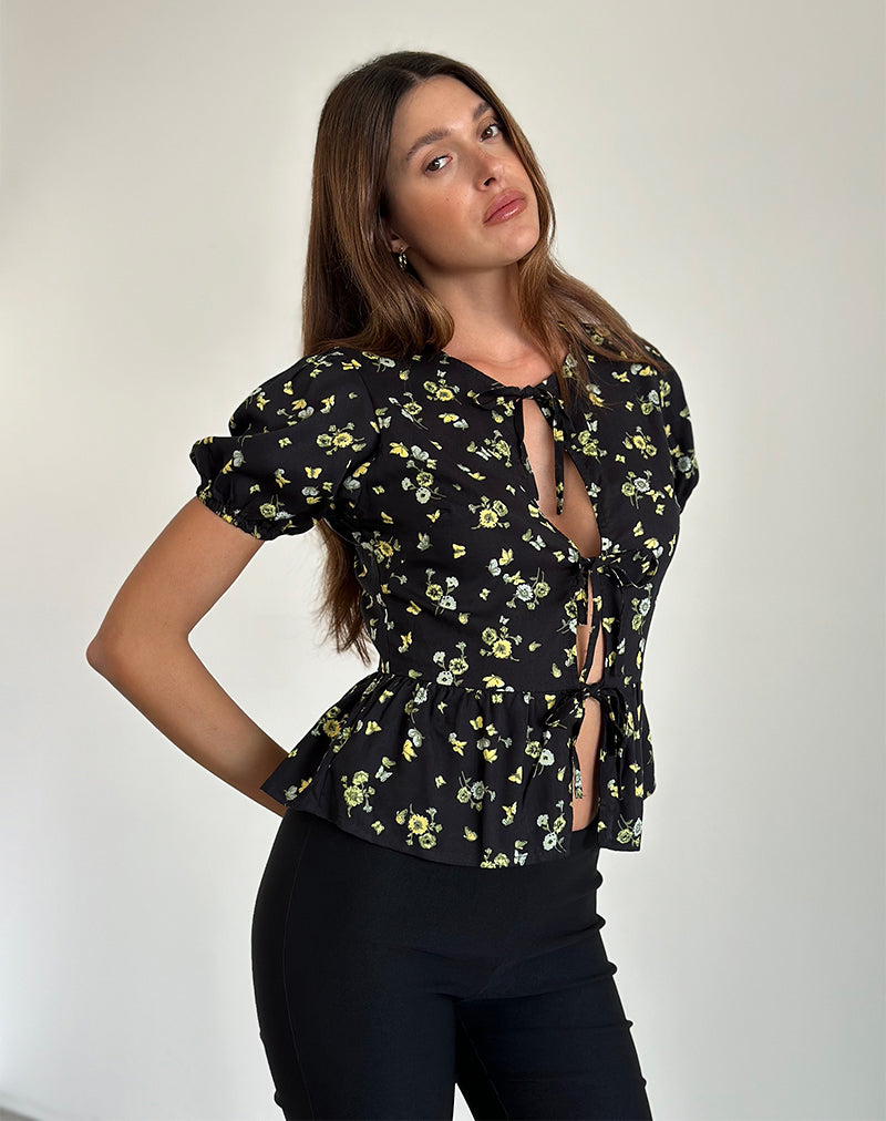 Ajasi Blouse in Citroen en Limoen Zwart