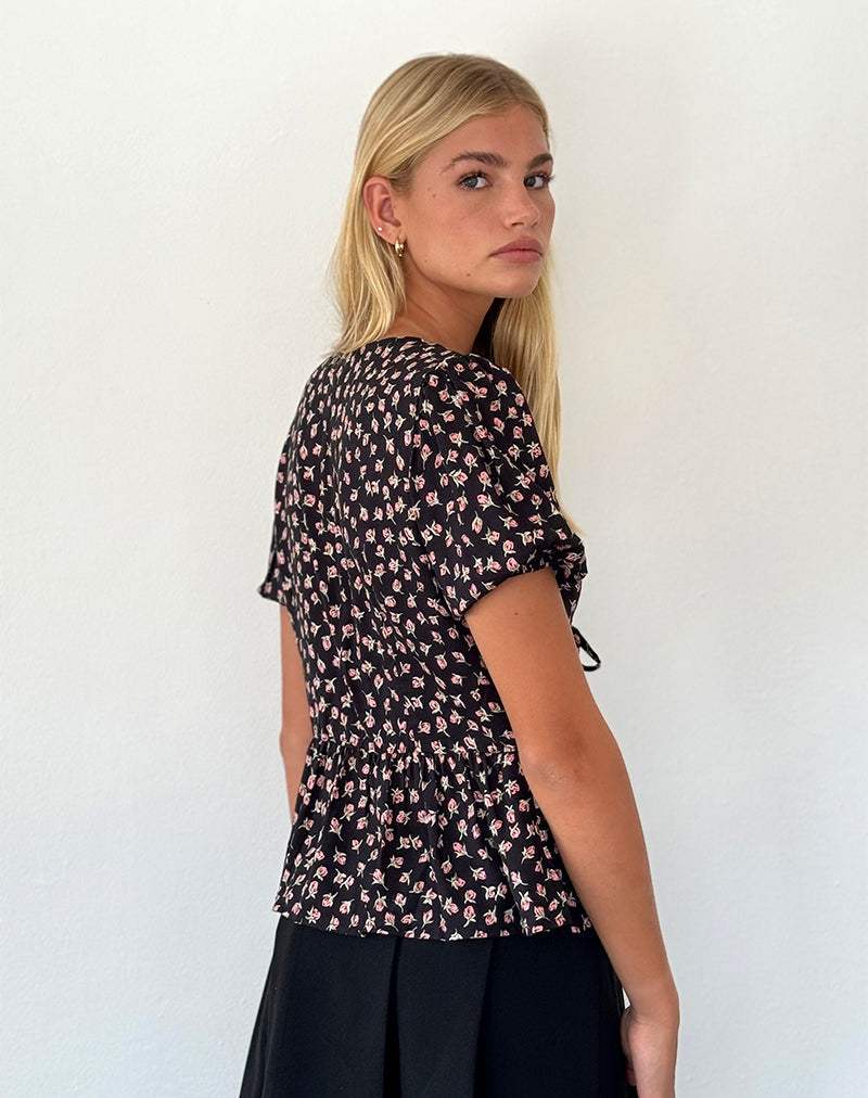 Afbeelding van Ajasi Blouse in Red Rose Ditsy Black
