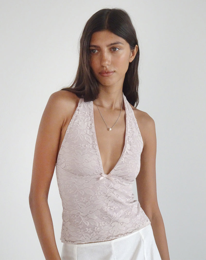 Afbeelding van Aksa haltertop in kant Lotus Roze