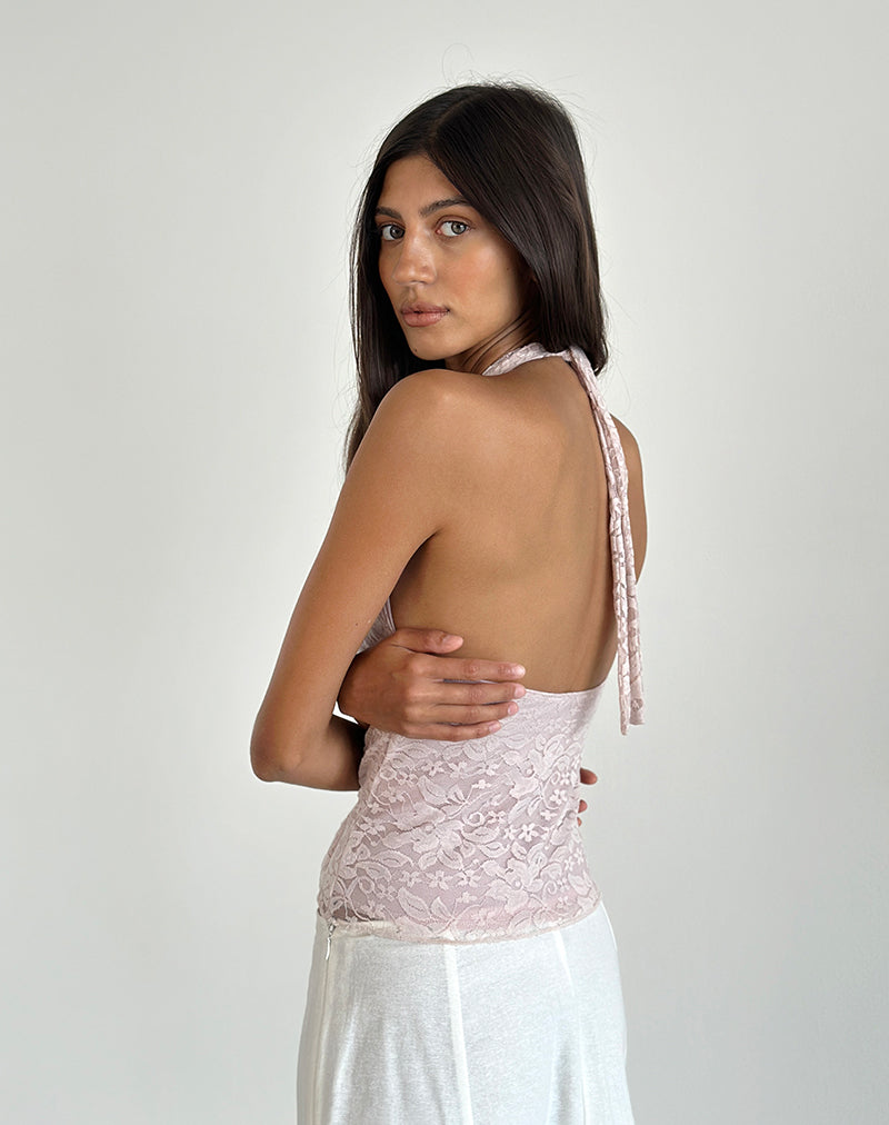 Afbeelding van Aksa haltertop in kant Lotus Roze