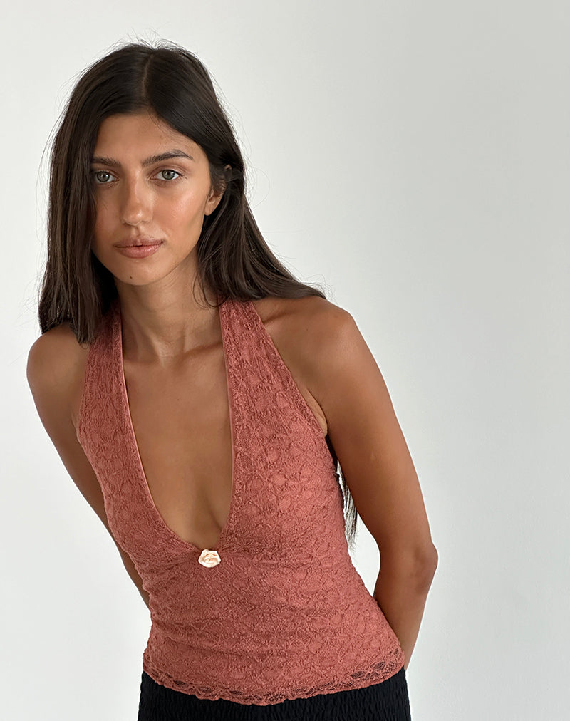 Afbeelding van Aksa haltertop in kant Withered Rose