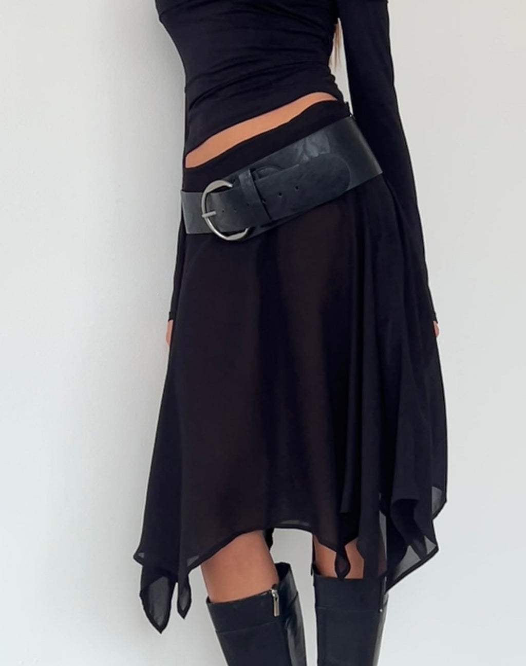 Albertha Midi rok in chiffon zwart