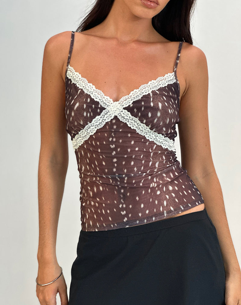 Alcesta Cami Top in Mesh Hertenprint Bruin