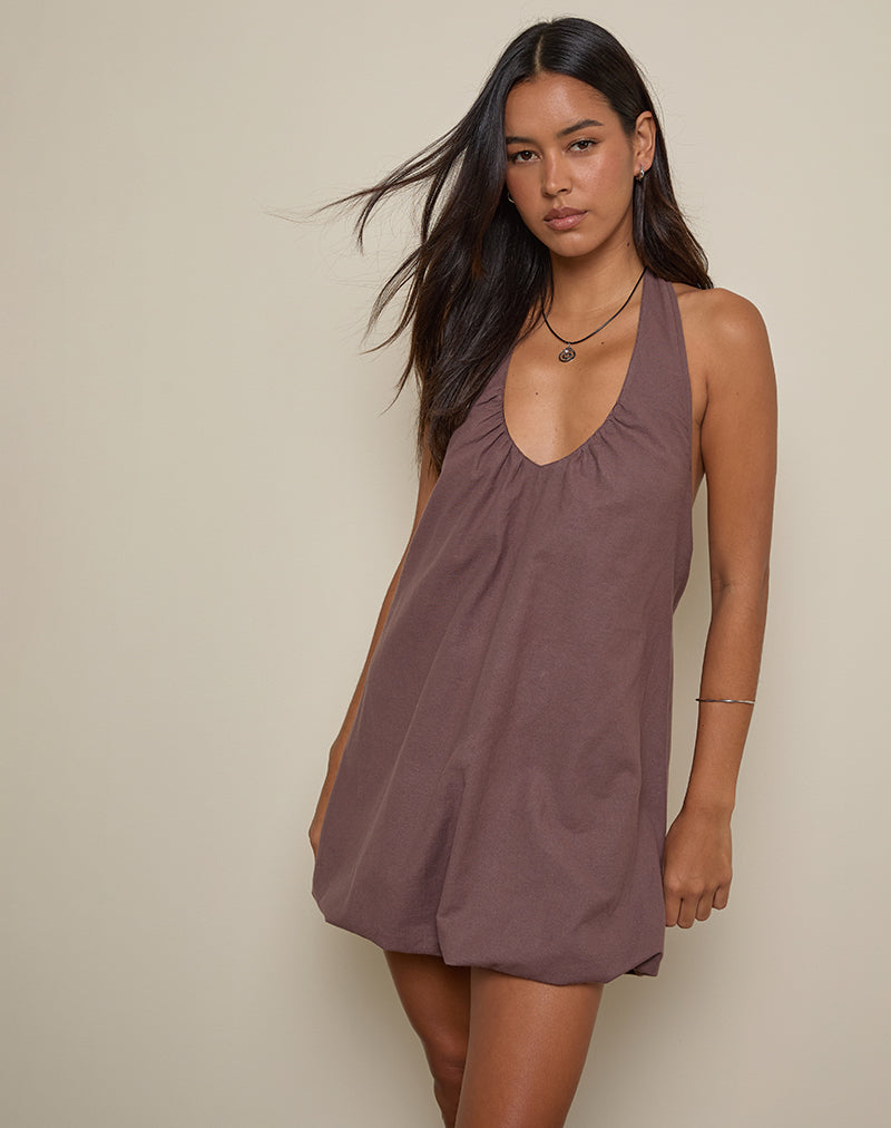Alcinder Linnen Mini Jurk in Diep Taupe