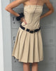 Afbeelding van Aldari Bandeau Midi Dress in Getailleerd Tan Krijtstreep