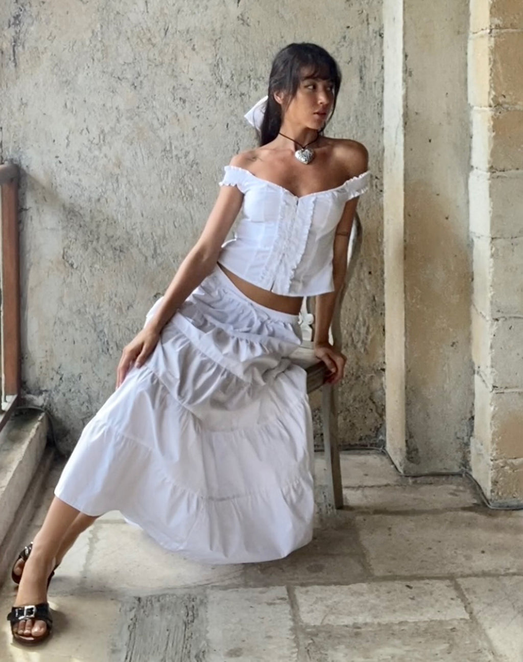 Alderidge Bardot Korset Top in Wit