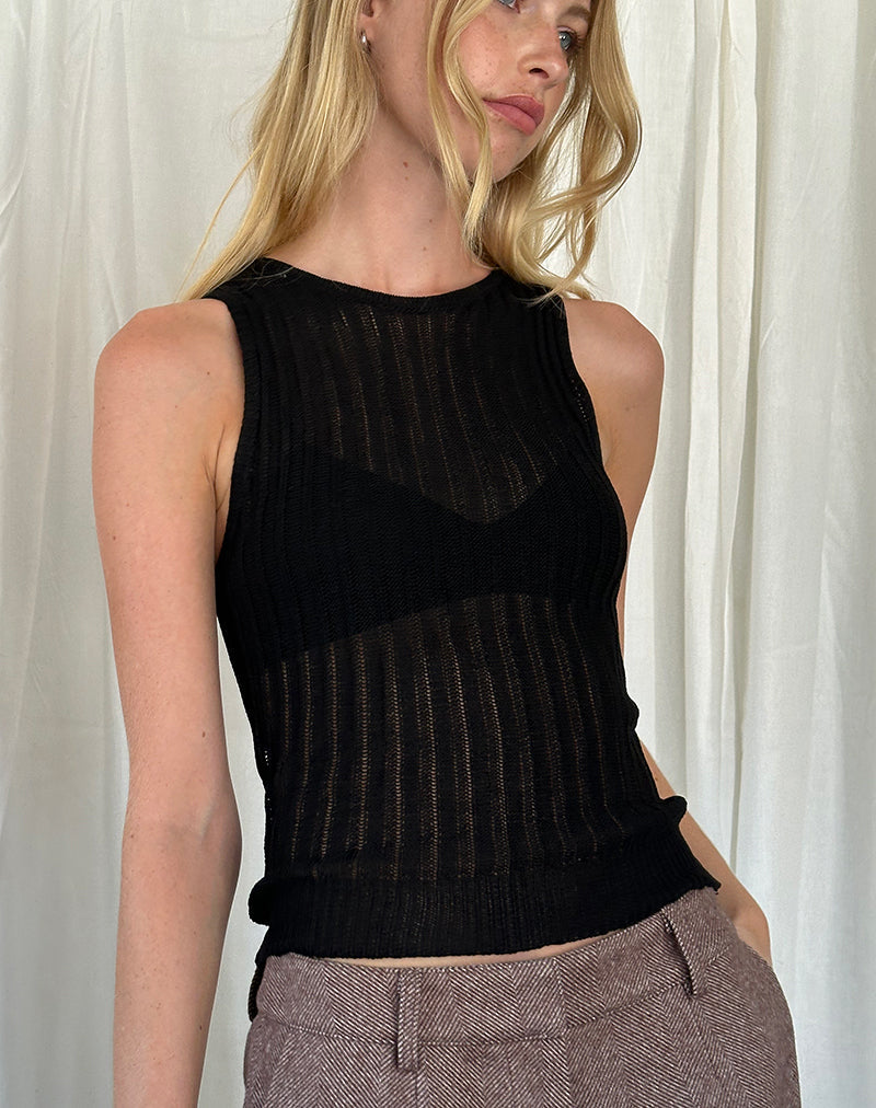 Alessia Vest Top in Wijd Ribtricot Zwart