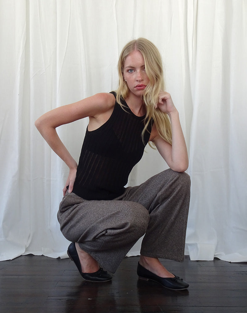 Alessia Vest Top in Wijd Ribtricot Zwart